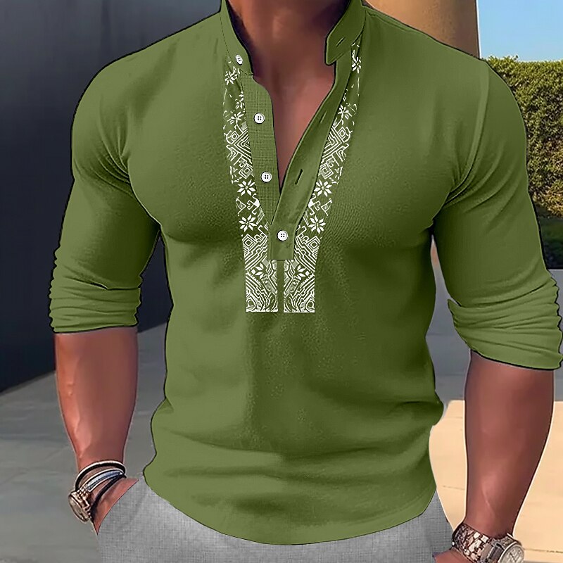 Men's Summer Beach Henley Shirt Long Sleeve Flower / Floral Henley Daily Vacation Clothing Casual Comfortable Shirt 