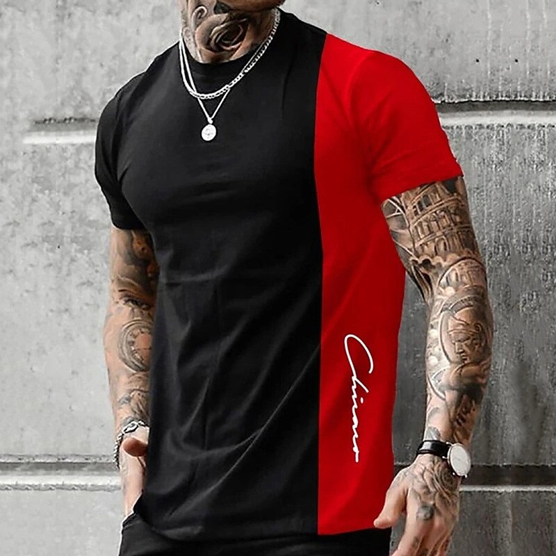 Men's T shirt Tee Tee Graphic Color Block Crew Neck 3D Print Outdoor Casual Short Sleeve Print Top