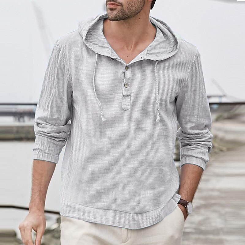 Men's Shirt Casual Shirt Beach Shirt Long Sleeve Plain Hooded Casual Top