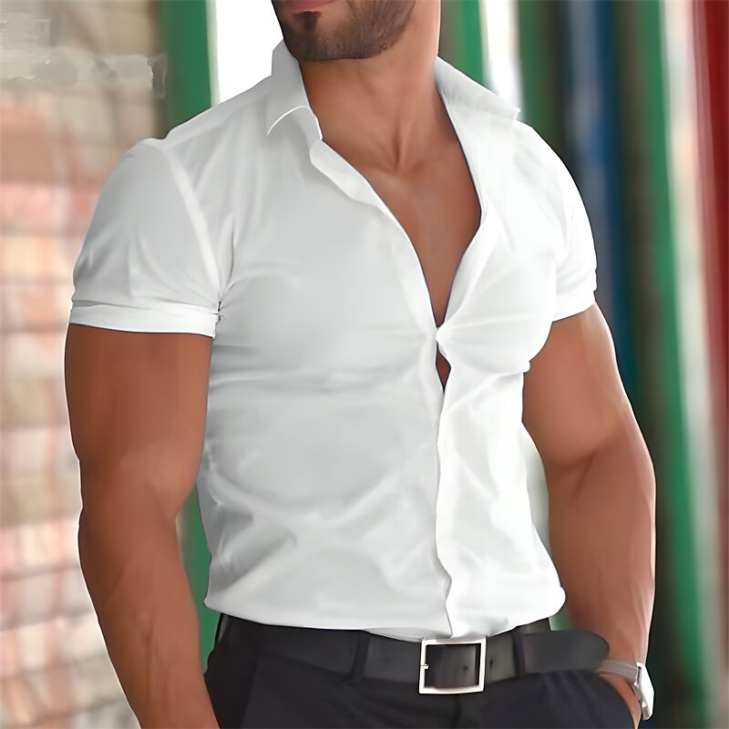 Men's Button Up Casual Summer Shirt Black White Blue Gray Short Sleeve Plain Lapel Daily Vacation Fashion Casual Comfortable Shirt 