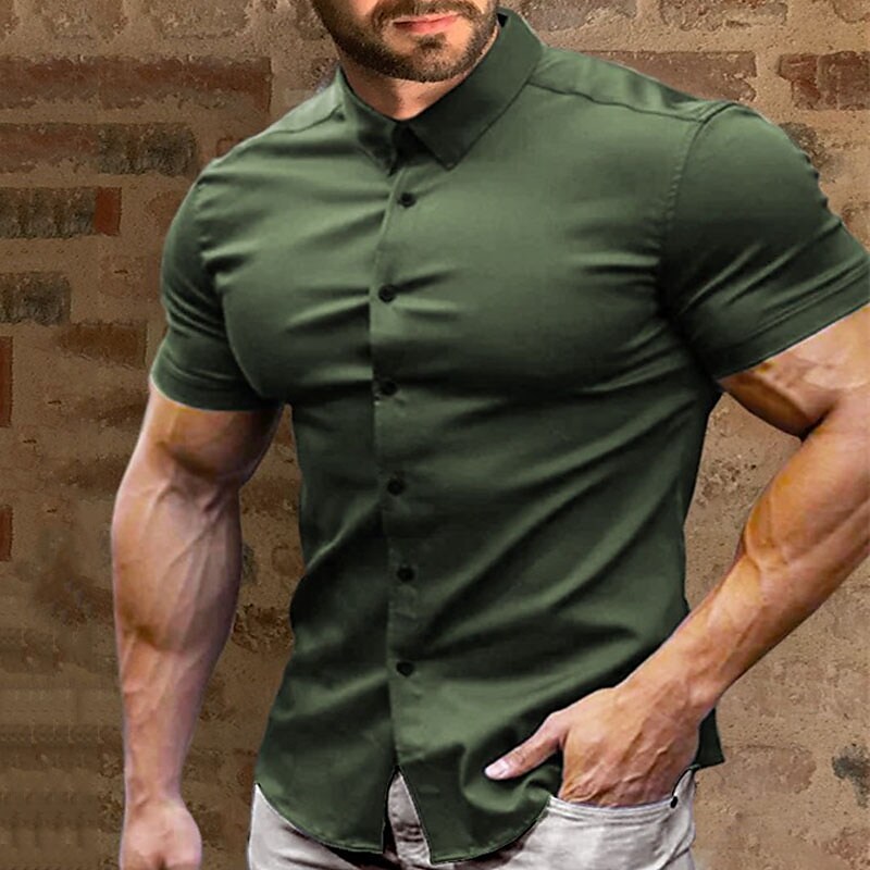 Men's Button Up Shirt Plain Turndown Street Vacation Short Sleeve Shir