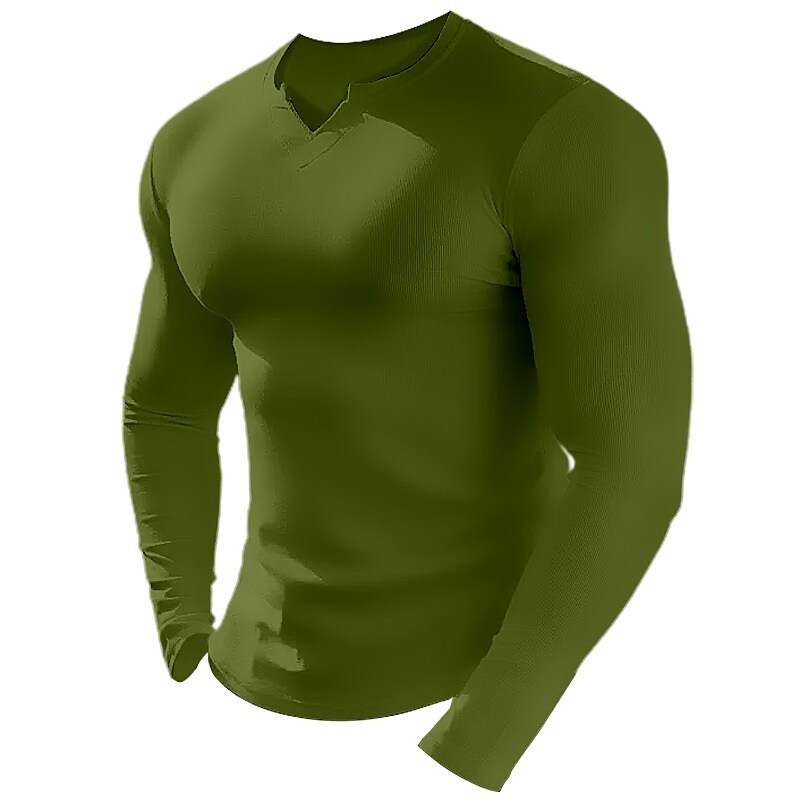 Men's T shirt Plain V Neck Street Vacation Long Sleeve Clothing Apparel Fashion Designer Basic Top