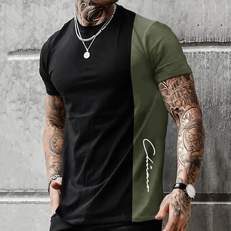 Men's T shirt Tee Tee Graphic Color Block Crew Neck 3D Print Outdoor Casual Short Sleeve Print Top