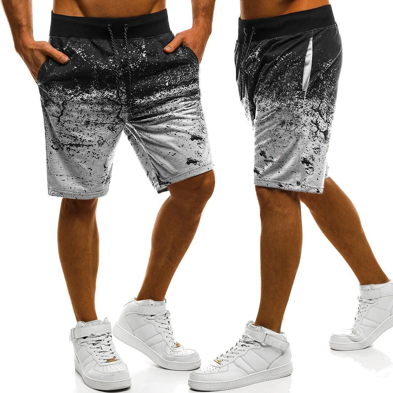 Men's Gym Shorts Sweat Shorts Drawstring Bottoms Athletic Athleisure Breathable Quick Dry Moisture Wicking Fitness Gym Workout Running Sportswear Activewear Graffiti Red Dark Gray Light Grey