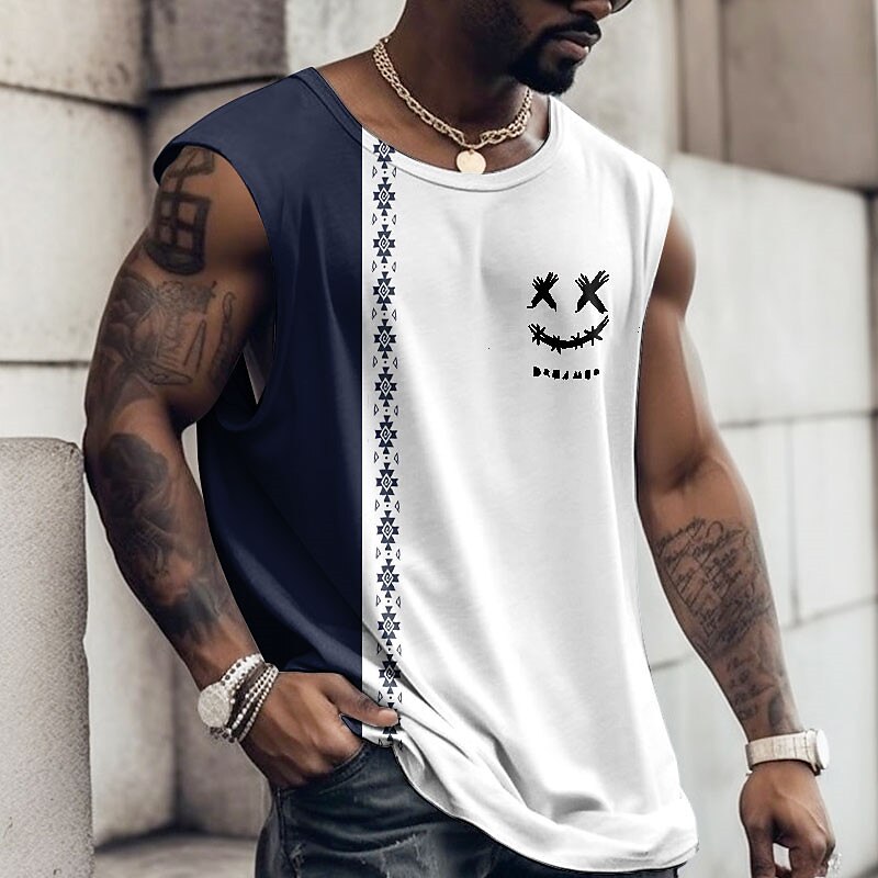 Men's Vest Top Sleeveless T Shirt for Men Graphic Funny Crew Neck Print Daily Sports Cap Sleeve Print Muscle Top