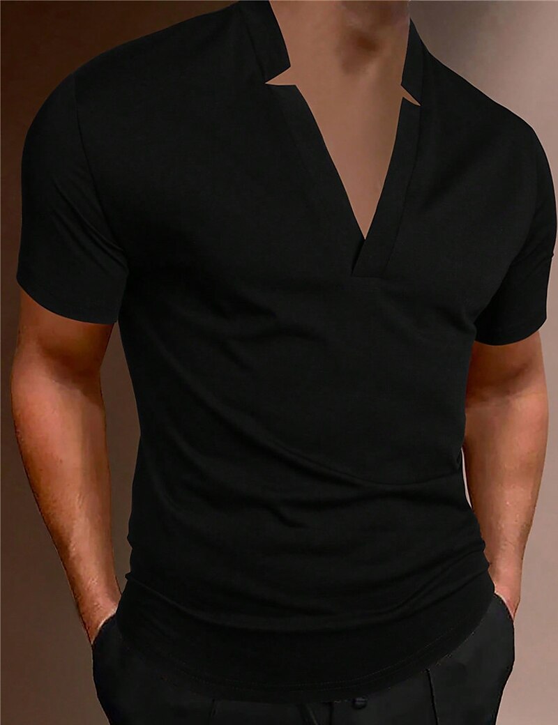 Men's Street Casual V Neck Short Sleeve Fashion Basic Plain Classic Summer Regular Polo Shirt