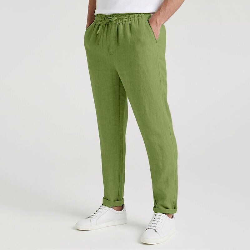 Men's Linen Summer Pants Pocket Drawstring Elastic Waist Plain Comfort Breathable Casual Daily Holiday Linen / Cotton Blend Pants