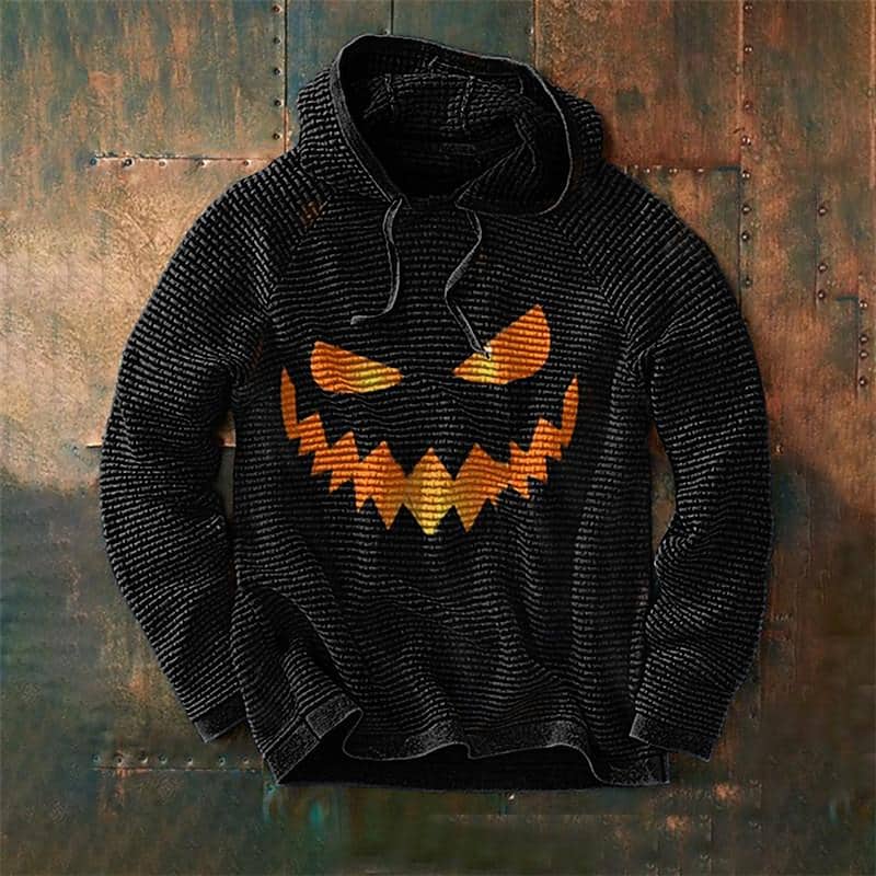 Men's Casual Christmas Pumpkin Print Hooded Loose Sweatshirt666