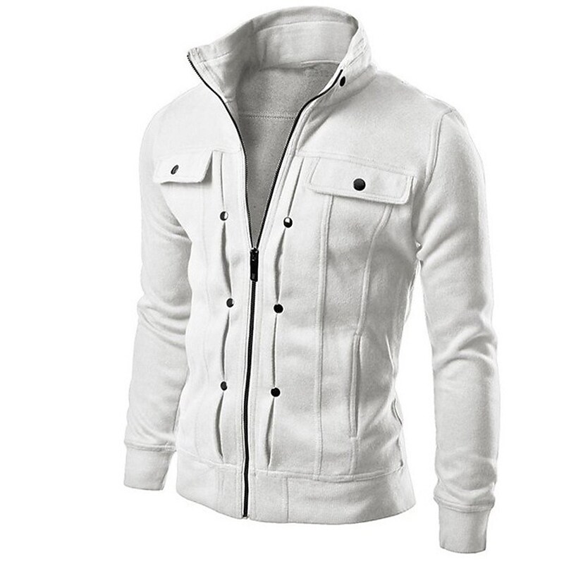 Men's Casual Solid Color Zipper Long Sleeve Button Coat