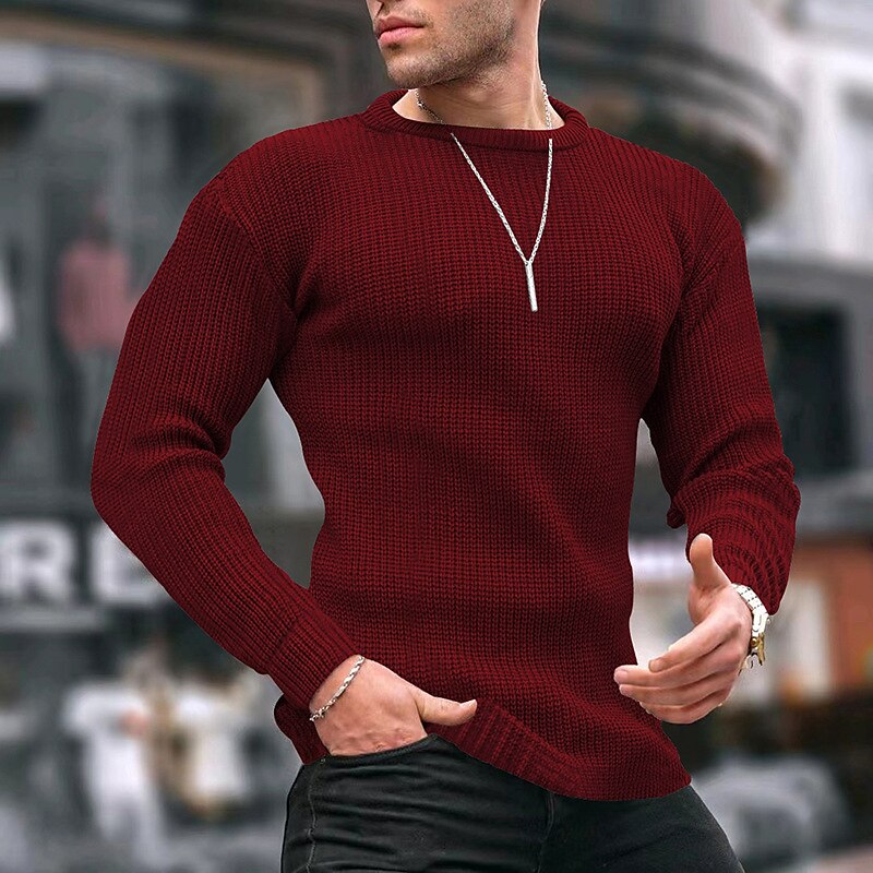 Men's Pullover Sweater Jumper Ribbed Knit Regular Knitted Solid Color Crew Neck Work Daily Sweater 