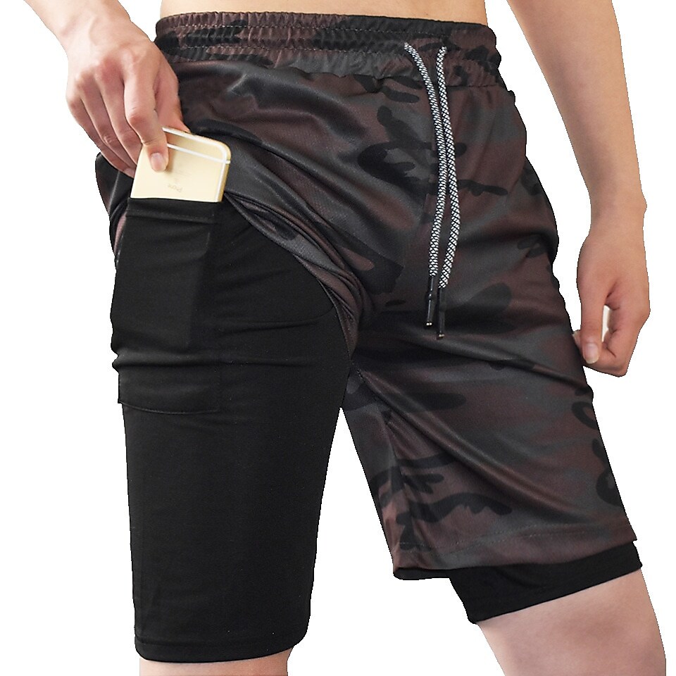 Men's Running Gym Drawstring Side Pockets Shorts Athletic Breathable Soft Quick Dry Yoga Fitness Running Sportswear 