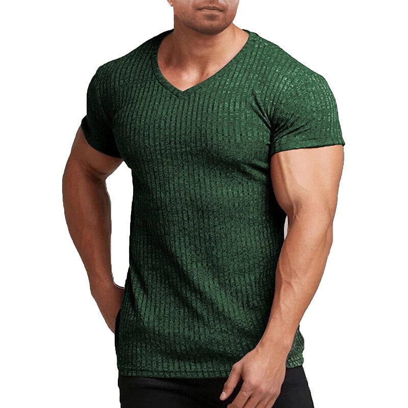 Men's Muscle T-shirt Stretch Short Sleeve V-neck Bodybuilding T-shirt