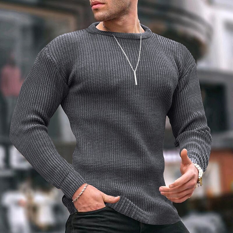 Men's Pullover Sweater Jumper Ribbed Knit Regular Knitted Solid Color Crew Neck Work Daily Sweater 