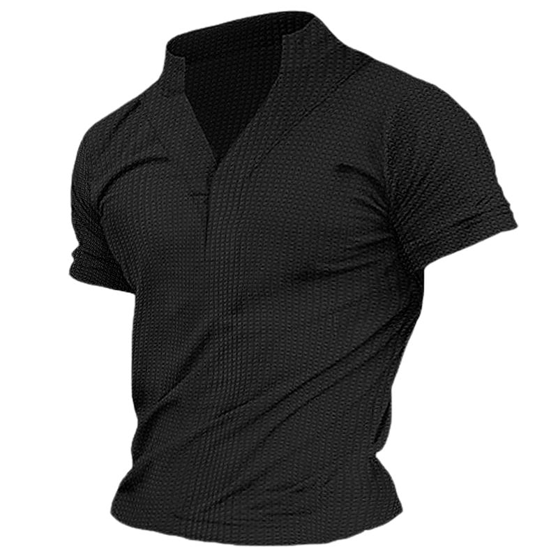 Men's Waffle Outdoor Casual Fashion Vacation Breathable Comfortable Light Plain Short Sleeves Henley Shirt