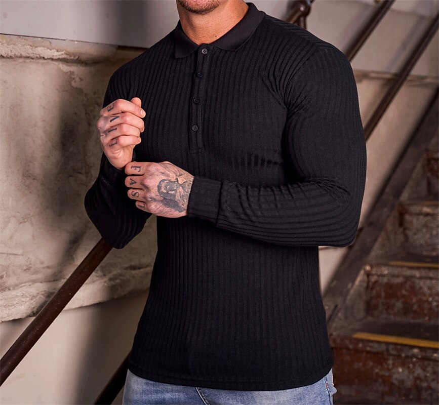 Men's Polo Shirt Golf Shirt Casual Daily Polo Collar Long Sleeve Fashion Streetwear Solid Colored Button Front Button-Down Polo