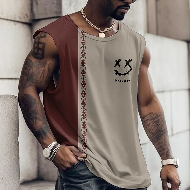 Men's Vest Top Sleeveless T Shirt for Men Graphic Funny Crew Neck Print Daily Sports Cap Sleeve Print Muscle Top