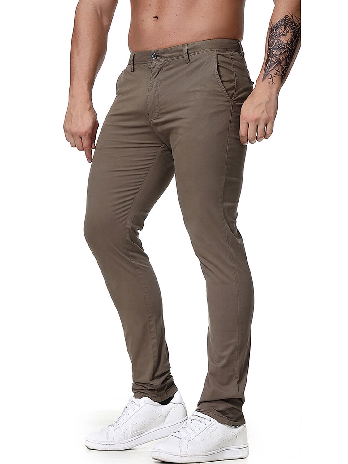 Men's Chino Pants Pocket Plain Comfort Breathable Business Daily Cotton Blend Fashion Casual Trousers 