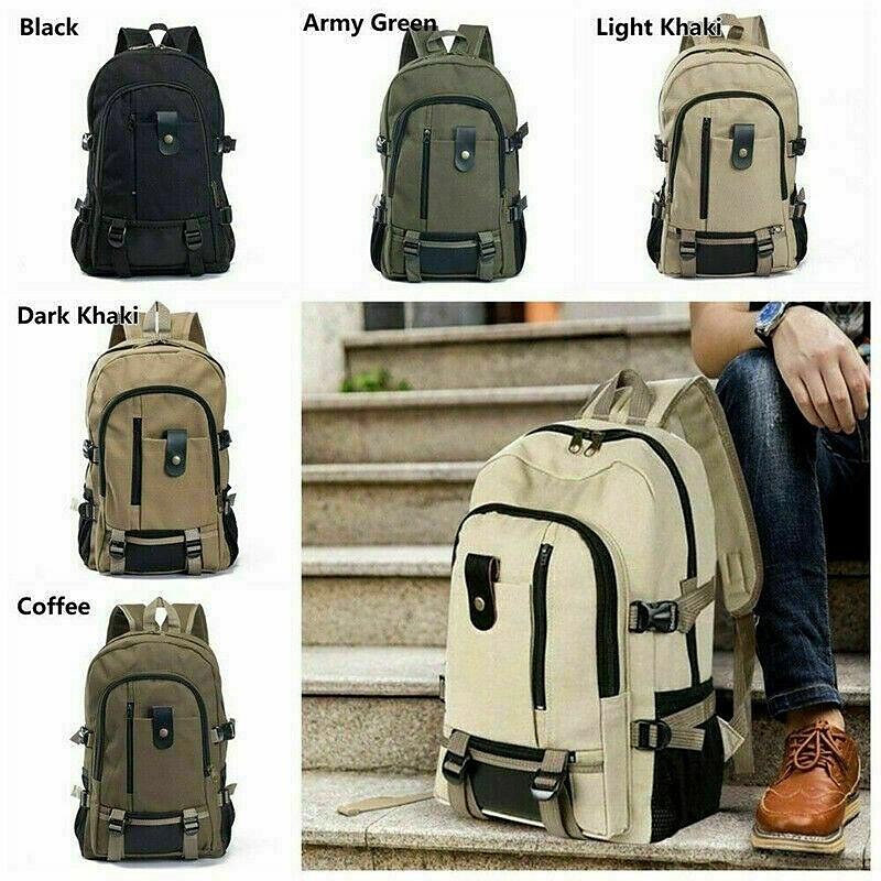 Men Canvas Large Backpack Rucksack Work Sports Travel Hiking Boys College  Bag