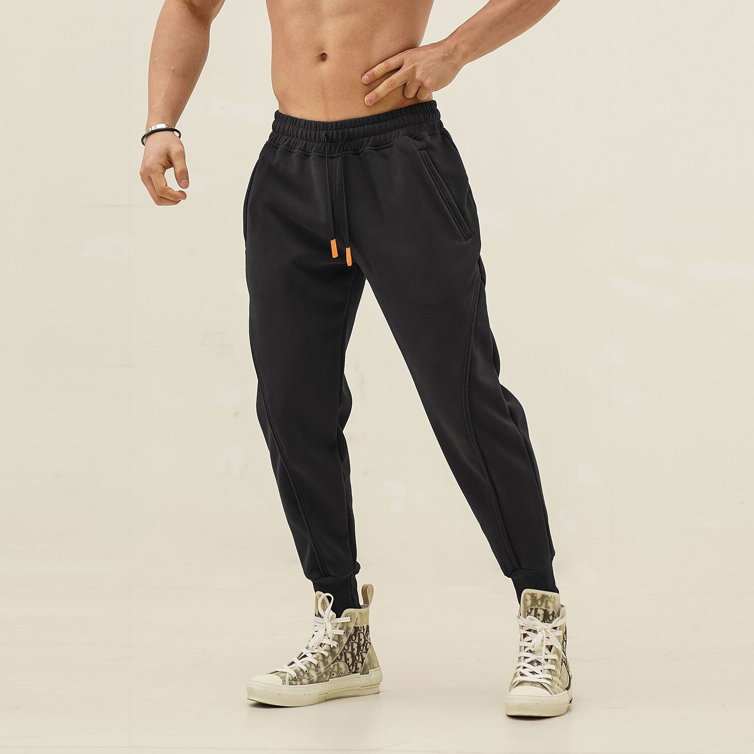 Men's Patchwork Beam Foot High Waist Bottoms Breathable Quick Dry Jogg