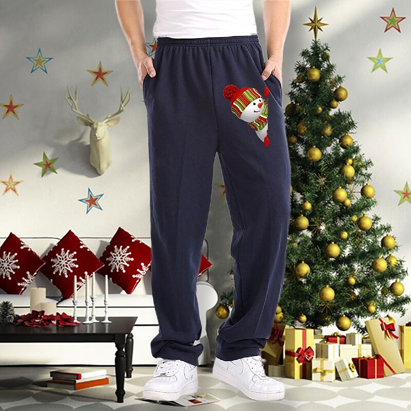 Men's Casual Elastic Waist Snowmen Print Christmas Sweatpant