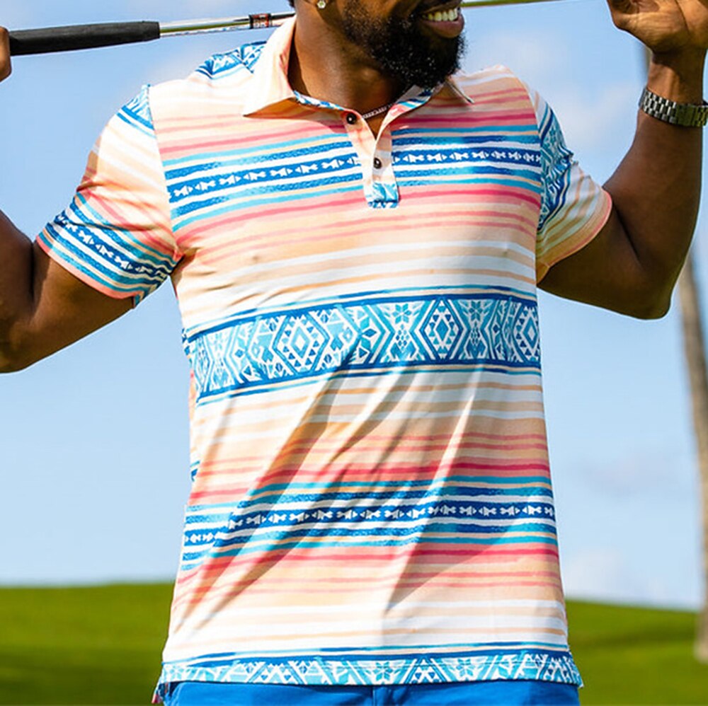 Men's Polo Shirt Golf Clothes Breathable Quick Dry Soft Short Sleeve Top Regular Fit Polka Dot Stripes Golf Shirt