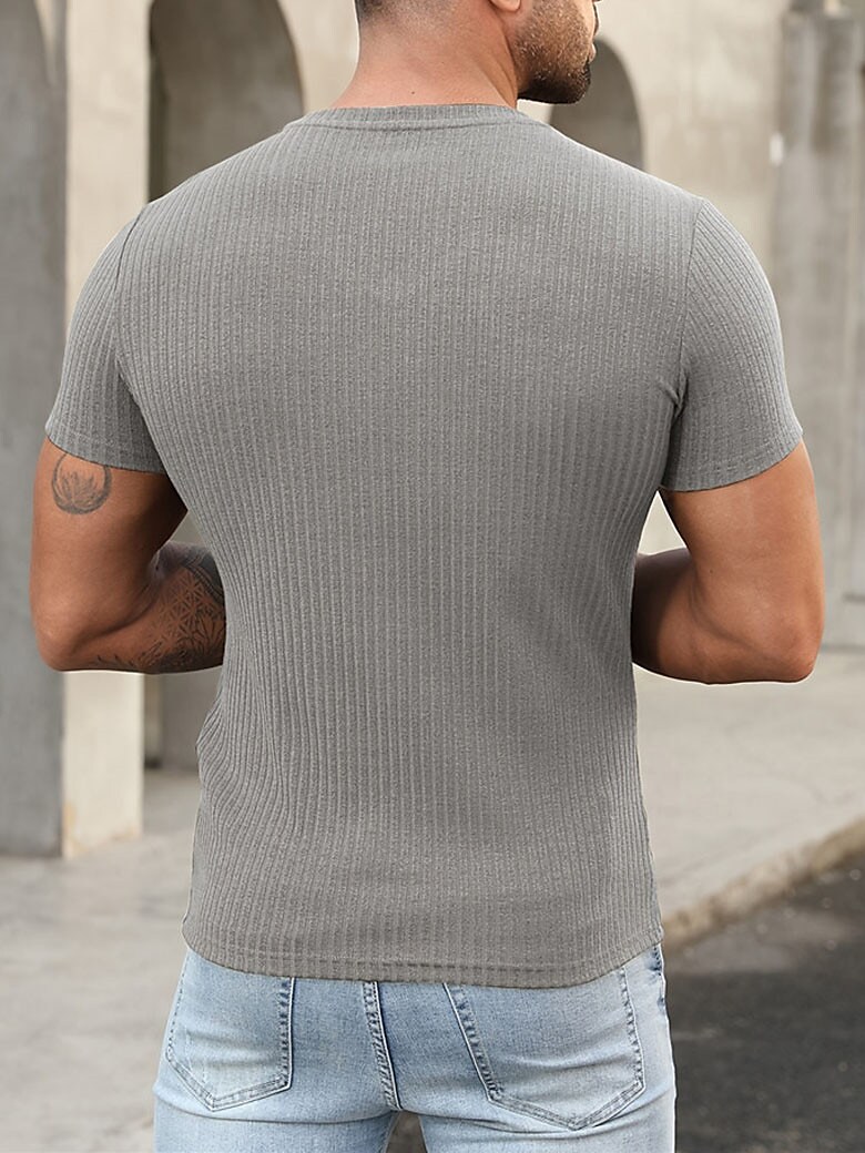 Men's T shirt Tee Tee Top Plain Pit Strip V Neck Street Vacation Short Sleeves Clothing Apparel Fashion Designer Basic Top