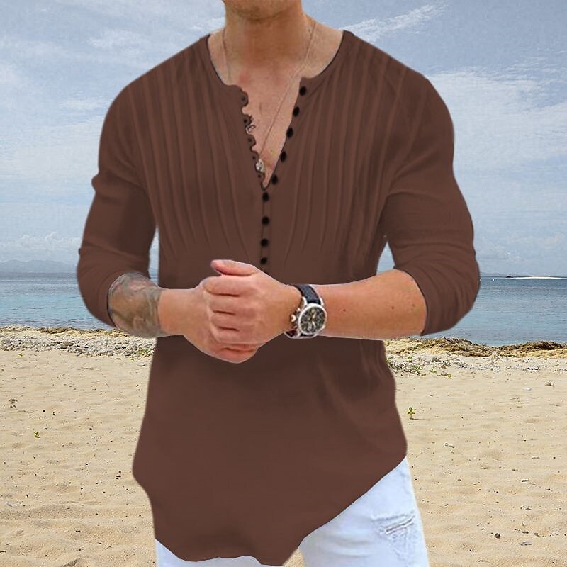 Men's Shirt Henley Shirt Casual Shirt Beach Shirt Long Sleeve Plain Crew Neck Top