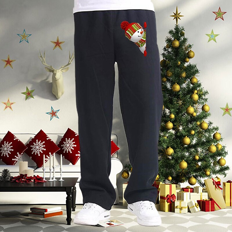 Men's Casual Elastic Waist Snowmen Print Christmas Sweatpant