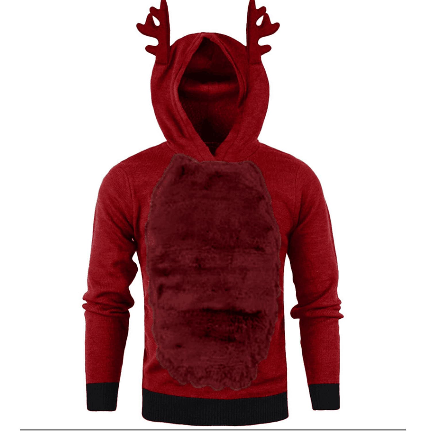 Men's Christmas Antlers Plus Fluff Hooded Color Funny Sweatshirt