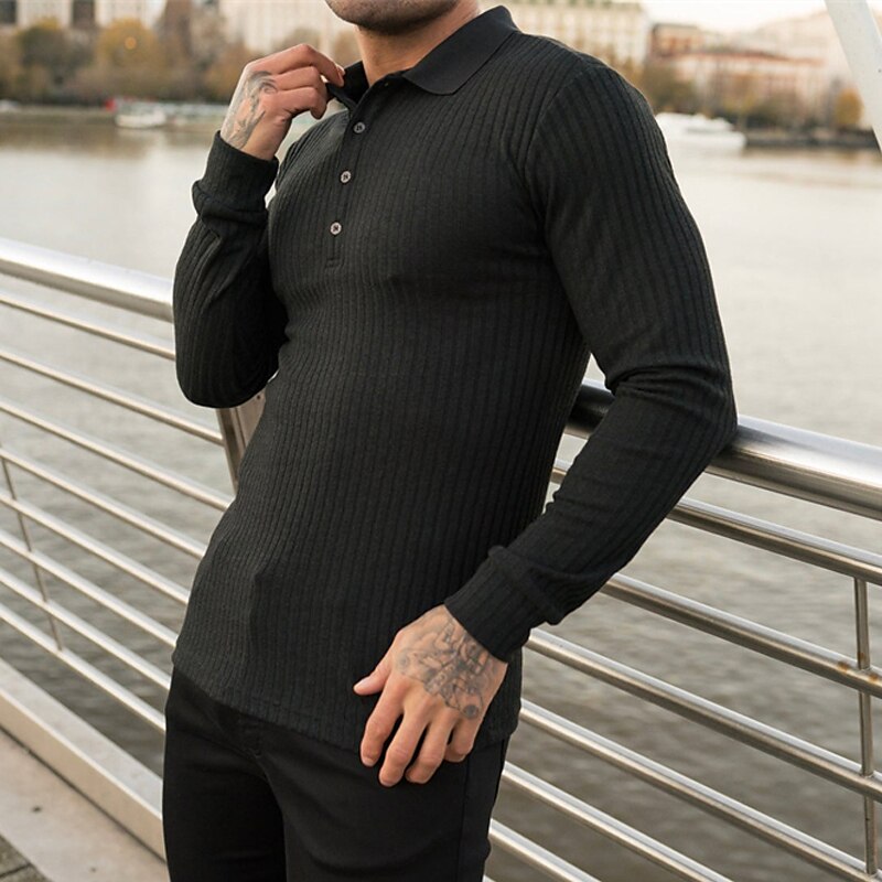 Men's Polo Shirt Golf Shirt Casual Daily Polo Collar Long Sleeve Fashion Streetwear Solid Colored Button Front Button-Down Polo