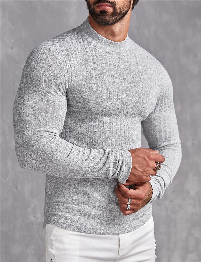 Men's T shirt Tee Tee Top Plain Crew Neck Street Vacation Long Sleeve Knitted Clothing Apparel Fashion Designer Basic Top