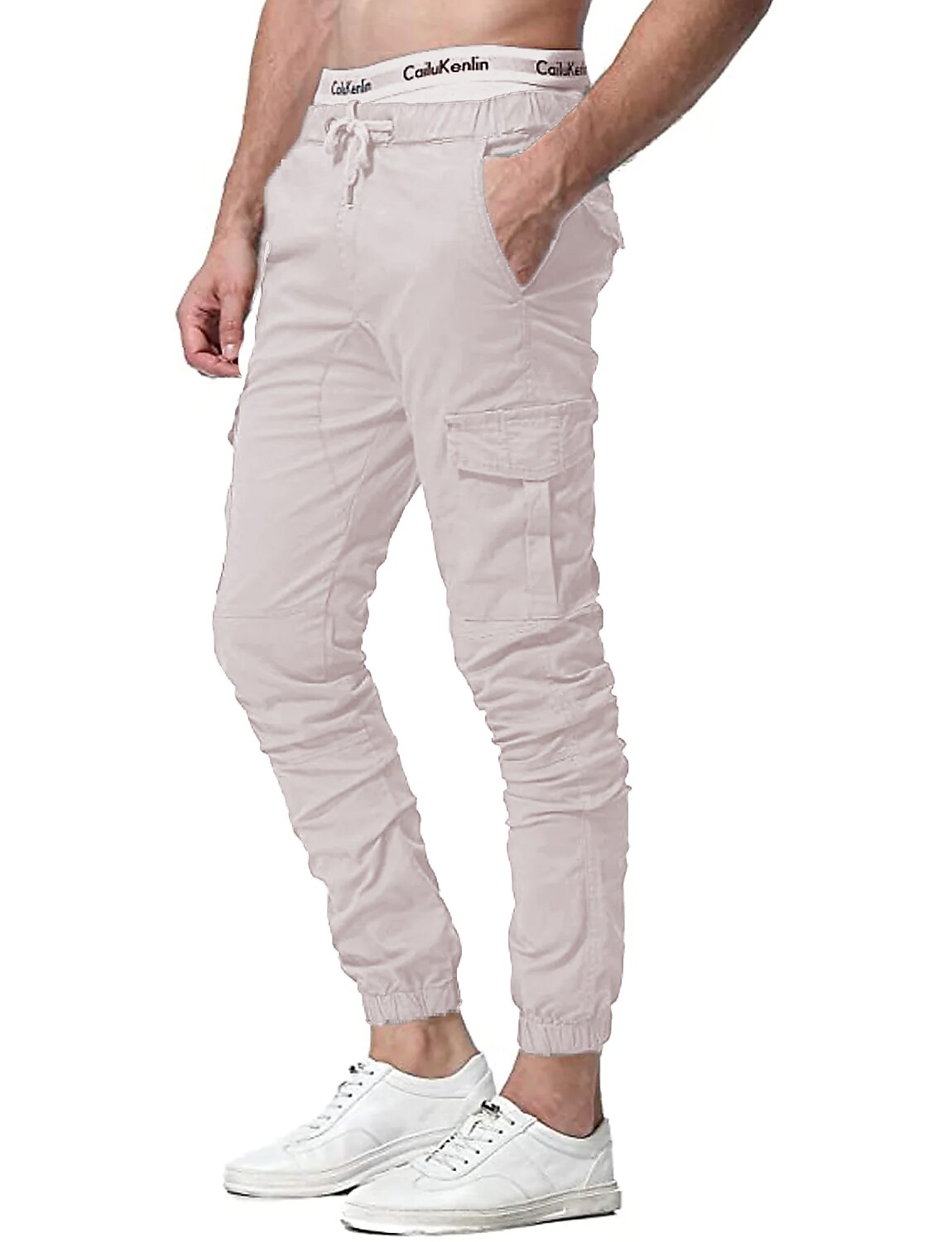 Men's Simple Cotton Blend Elastic Waist Solid Color Sweatpants