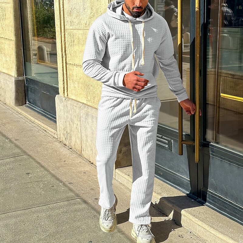 Men's Hoodie Pullover Hoodies Set Hooded Plain Pocket Sports Casual Athletic Hoodies 2-pieces Sweatshirts