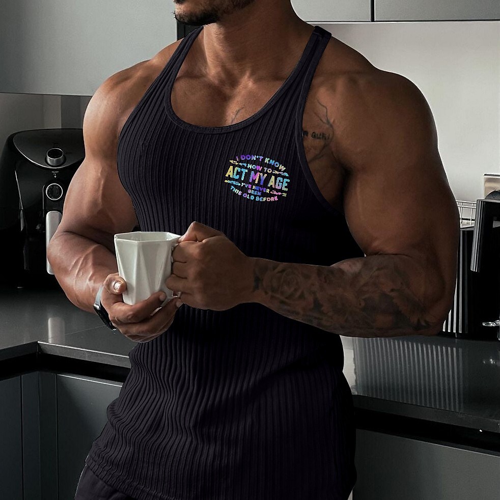 Men's Running Gym Tank Top Ribbed Sleeveless Vest Athletic Breathable Moisture Wicking Soft Fitness Gym Workout Running Sportswear
