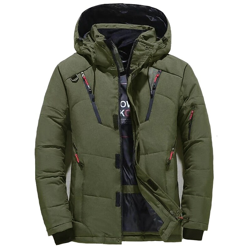 Men's Hiking Puffer Down Jacket Hoodie Jacket Ski Jacket Winter Outdoor Thermal Warm Windproof Lightweight Breathable Winter Jacket Trench Coat Top Cotton Camping Hunting Snowboard Black Blue Orange