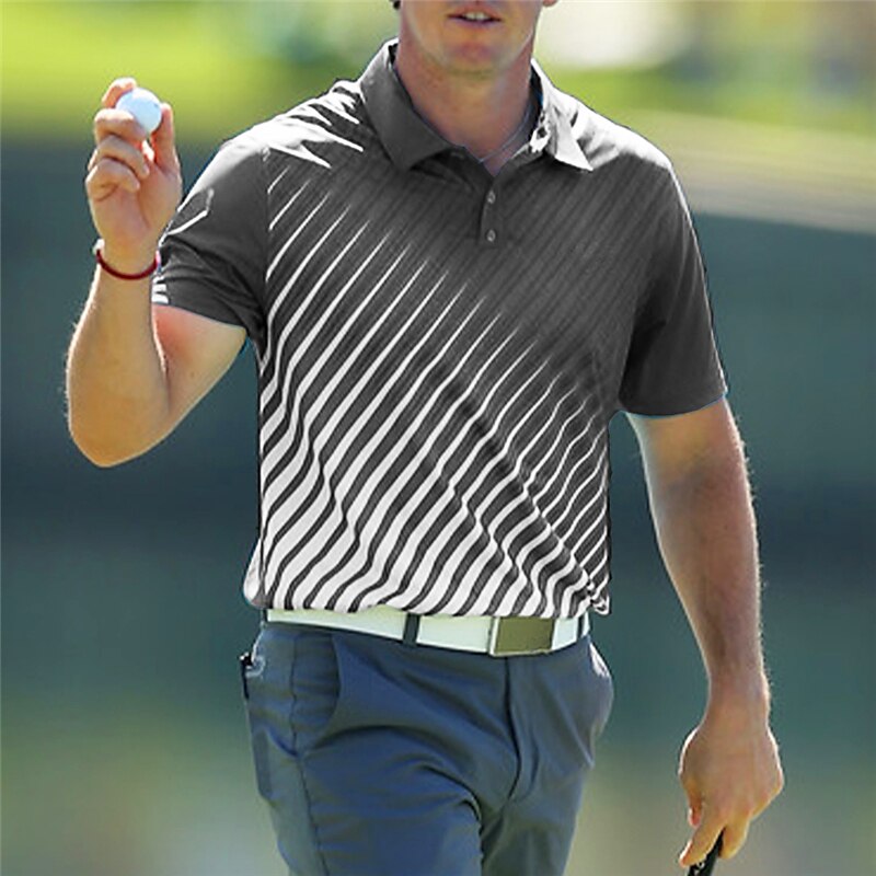 Men's Polo Shirt Gradient Striped Graphic Prints Turndown Outdoor Street Short Sleeves Print Golf Shirt