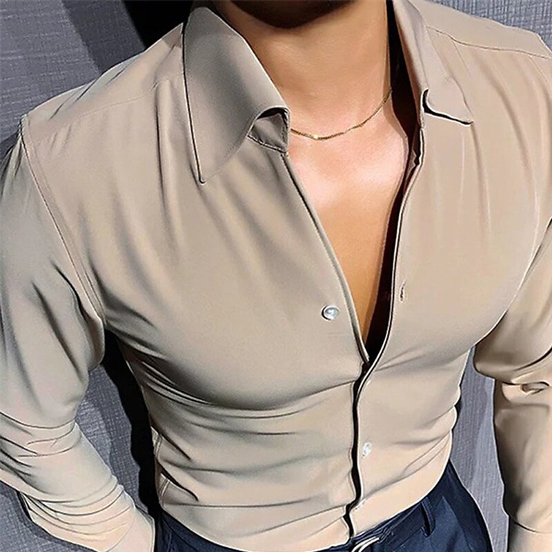 Men's Dress Shirt Button Up Shirt Collared Shirt Turndown Spring, Fall