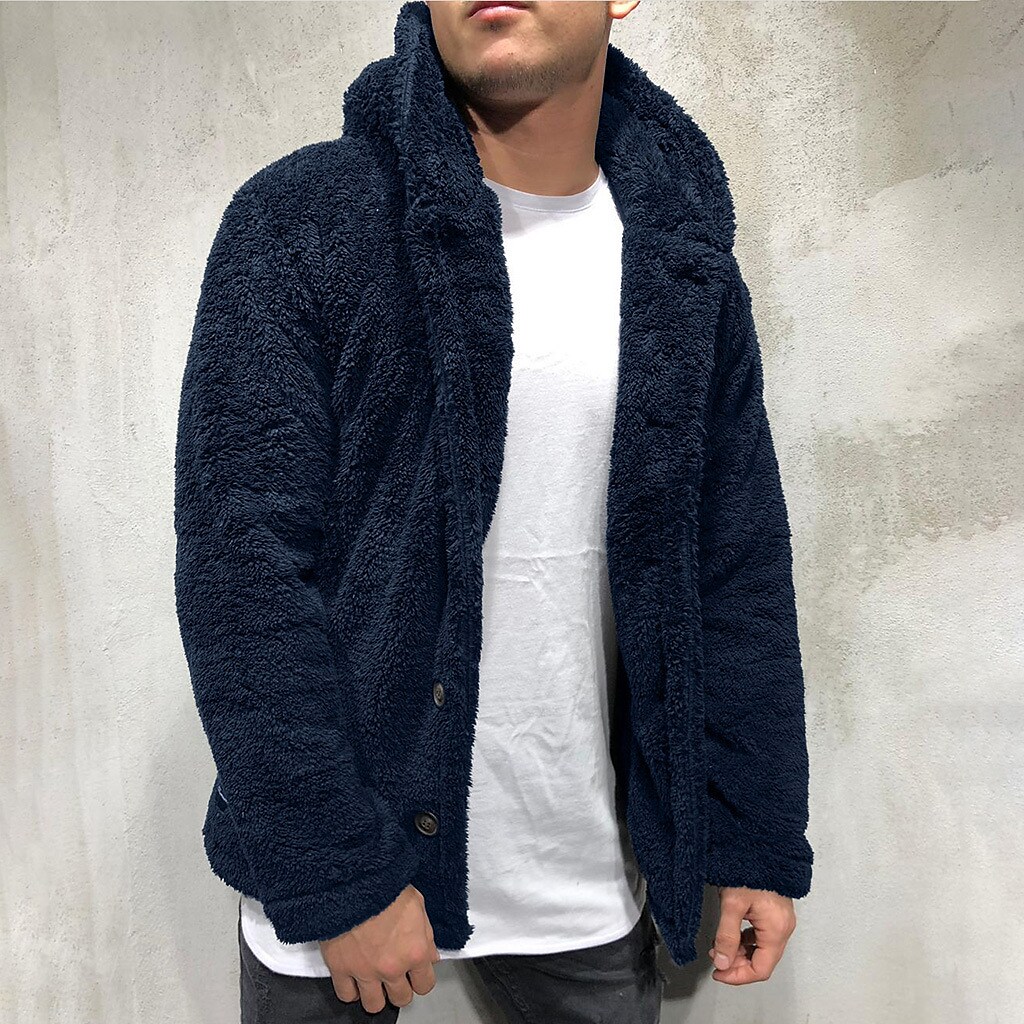 Men's Winter Sherpa jacket Warm Breathable Hoodie Sporty Casual Jacket Outerwear Solid Color Pocket
