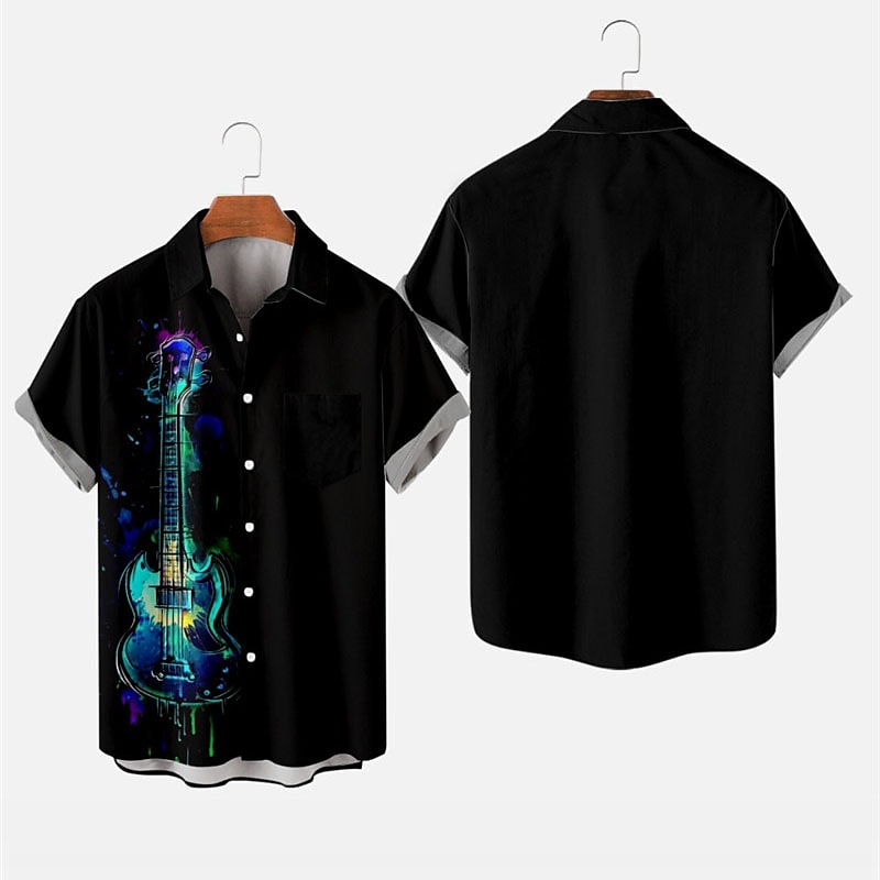 Men's Shirt Summer Hawaiian Shirt Graphic Prints Flame Guitar Turndown