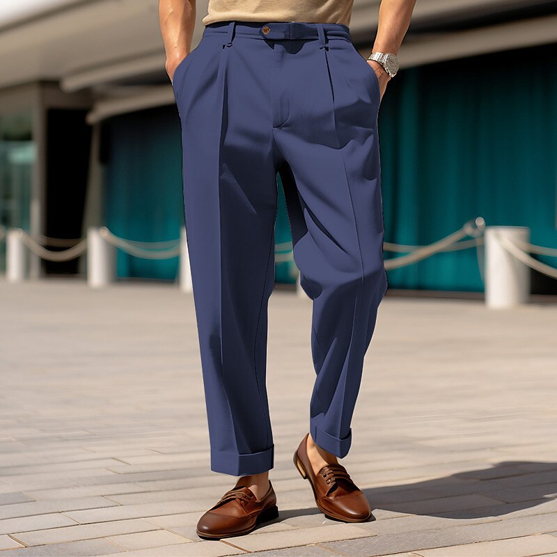 Men's Pants Casual Pants Suit Pants Front Pocket Straight Leg Plain Comfort Breathable Casual Fashion Trousers 