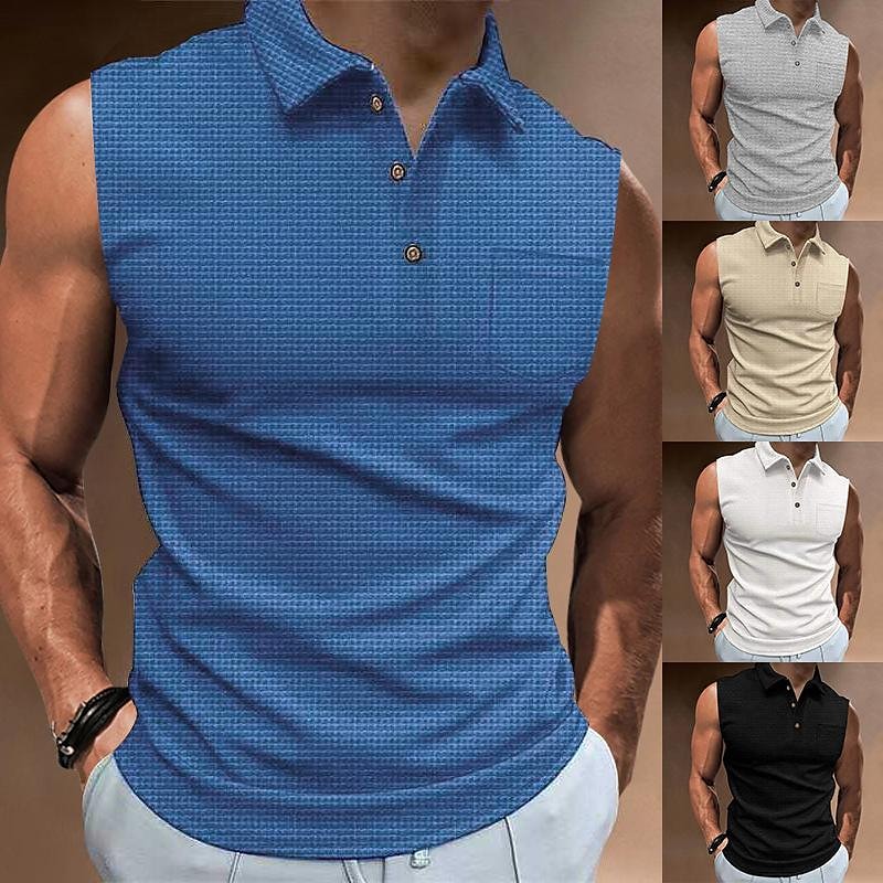 Men's Tank Top Summer Lapel Button-down Sleeveless Tcasual Sports Vest