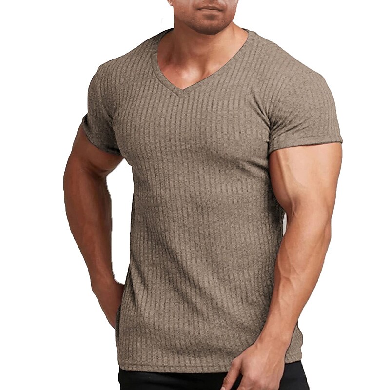 Men's Muscle T-shirt Stretch Short Sleeve V-neck Bodybuilding T-shirt