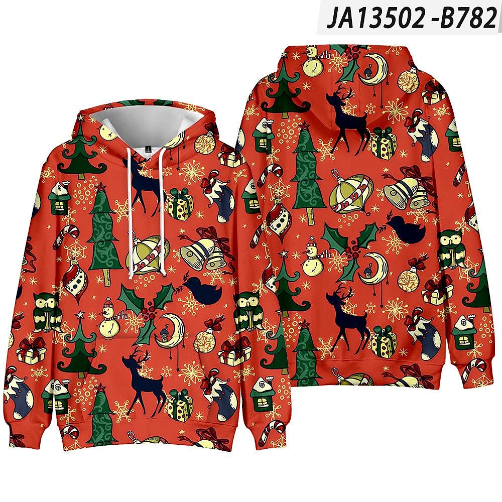 Men and Women's Christmas Print Long Sleeve Hooded Sweatshirt