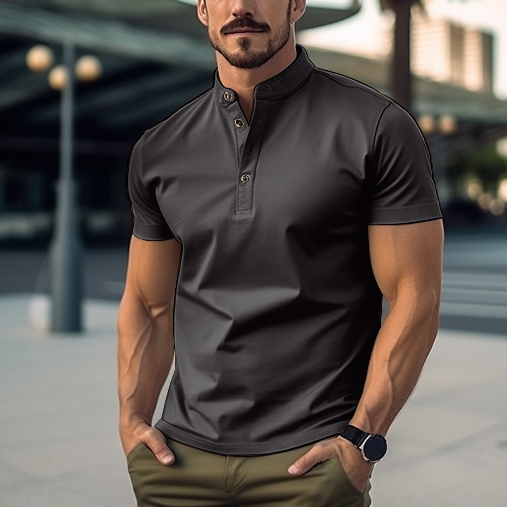 Men's Polo Shirt Golf Shirt Street Casual Stand Collar Short Sleeve Fashion Basic Solid Color Button Summer Polo Shirt