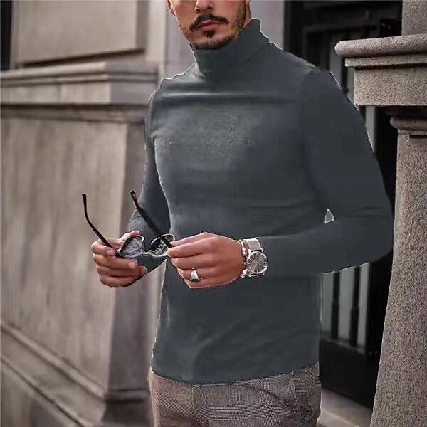 Men's T shirt Long Sleeve Shirt Turtleneck Sports Daily Wear Long Sleeve Knitting Clothing Apparel Fashion Designer Casual Top