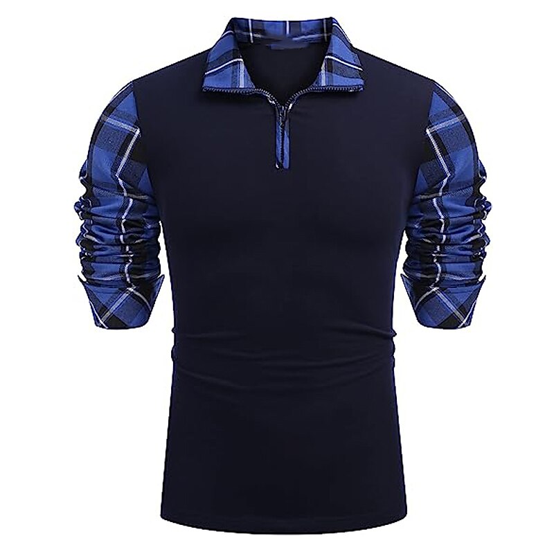 Men's Polo Shirt Golf Shirt Casual Holiday Quarter Zip Short Sleeve Fashion Basic Color Block Quarter Zip Summer Regular Fit Black White Blue Green Dark Grey Dark Blue Polo Shirt