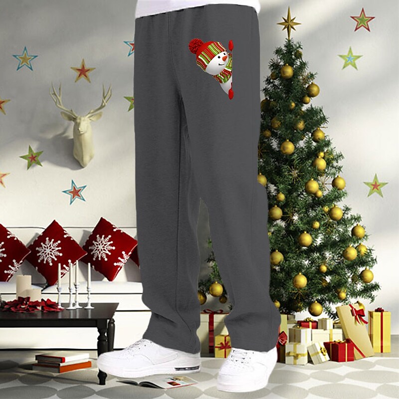 Men's Casual Elastic Waist Snowmen Print Christmas Sweatpant