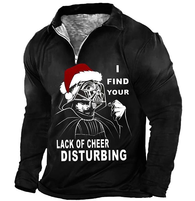 Men's Casual Christmas Print Lapel V Neck Long Sleeve Sweatshirt
