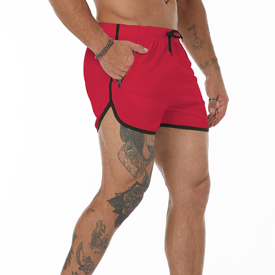 Men's Running Shorts Pocket Drawstring High Waist Bottoms Breathable Q