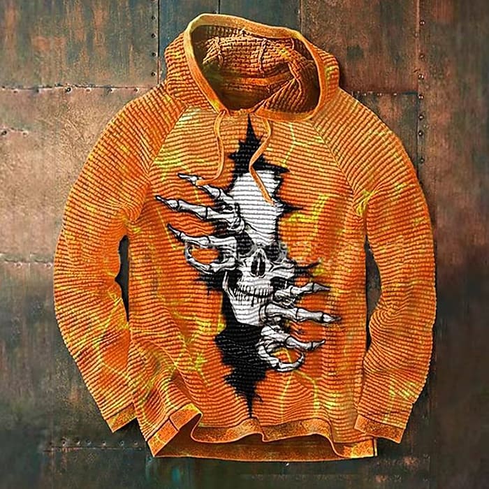 Men's Casual Christmas Pumpkin Print Hooded Loose Sweatshirt666